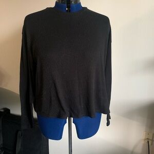 American Eagle Outfitters Black Relaxed Crop Top with Mandarin Collar